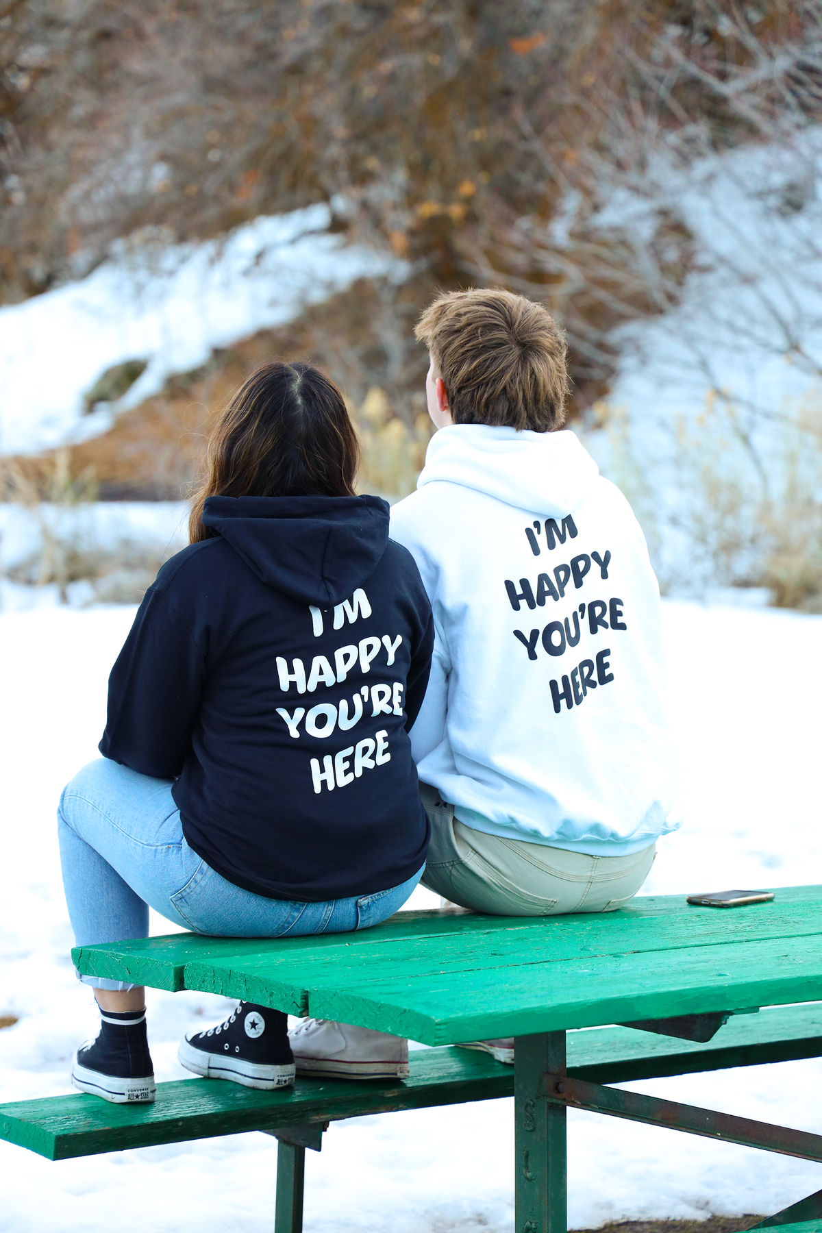"I'm Happy You're Here" Phrase Hoodie